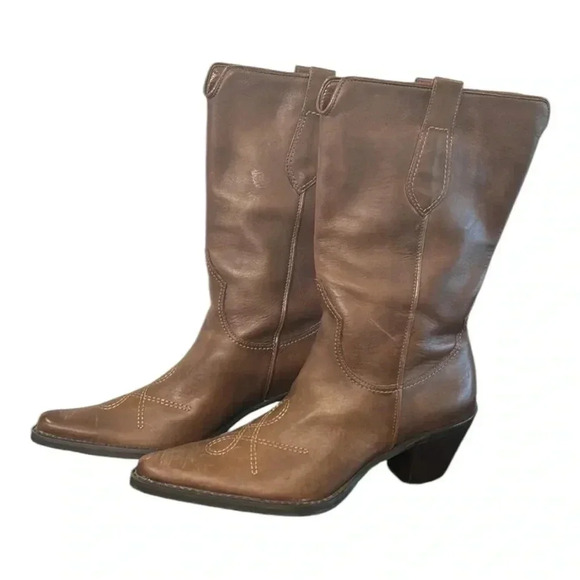Franco Sarto Brown Leather Pointed Toe Western Boots with Stitching Size 5 - Picture 10 of 10